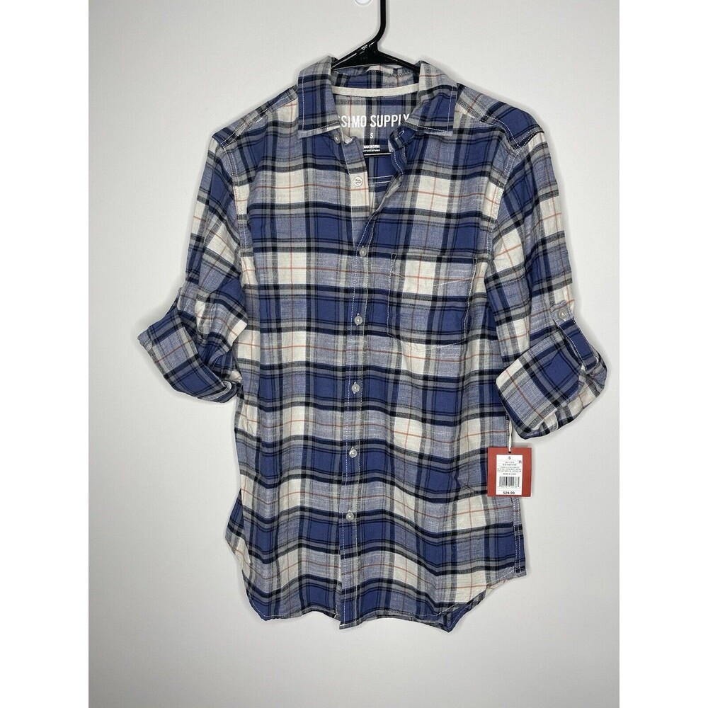 Mossimo Men's Long Sleeve Roll Tab Button Down Shirt (Small, Blue Plaid) NWT